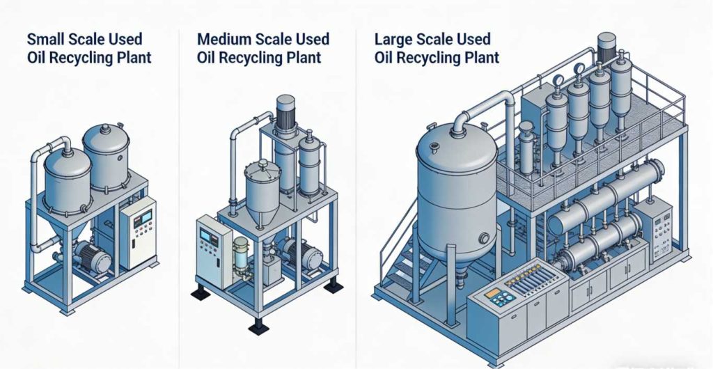 Size of Small- Medium- Large used oil recycling plant