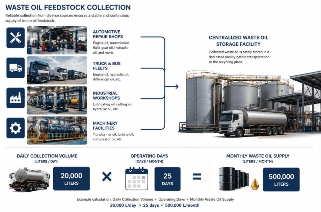 Waste oil feedstock collection and monthly supply calculation