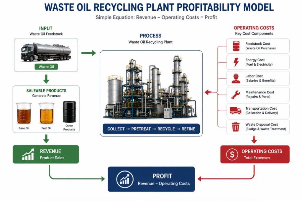 Waste oil recycling plant revenue and operating cost model
