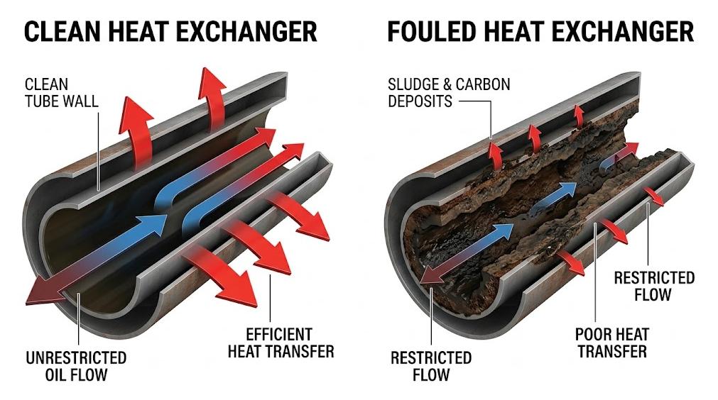Heat exchanger fouling in waste oil recycling equipment