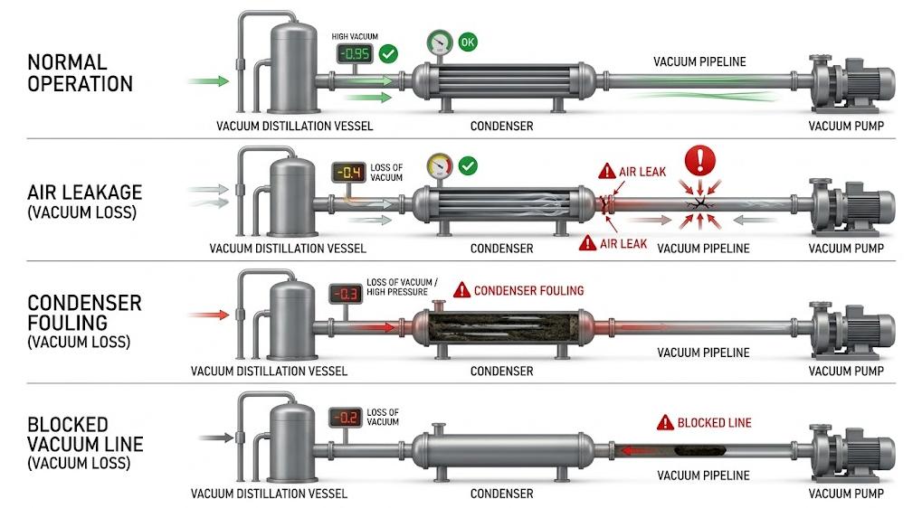 Vacuum problems in waste oil distillation