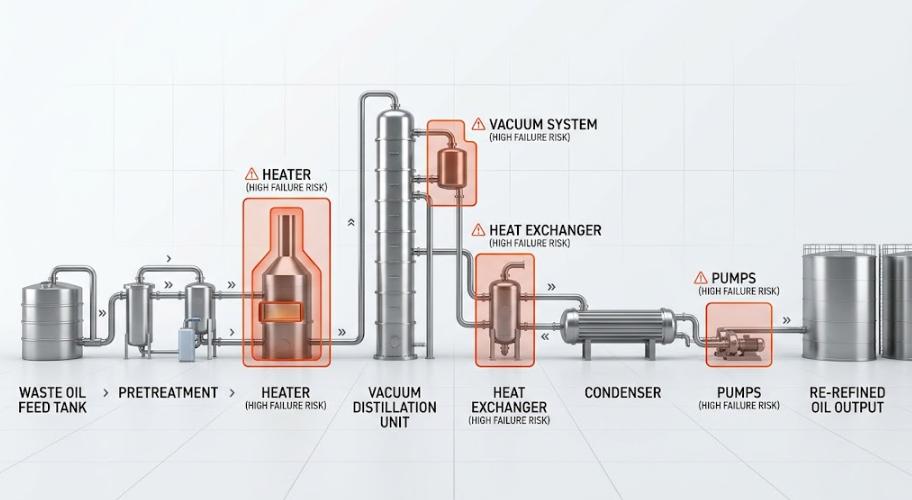 Waste oil recycling plant common failure points