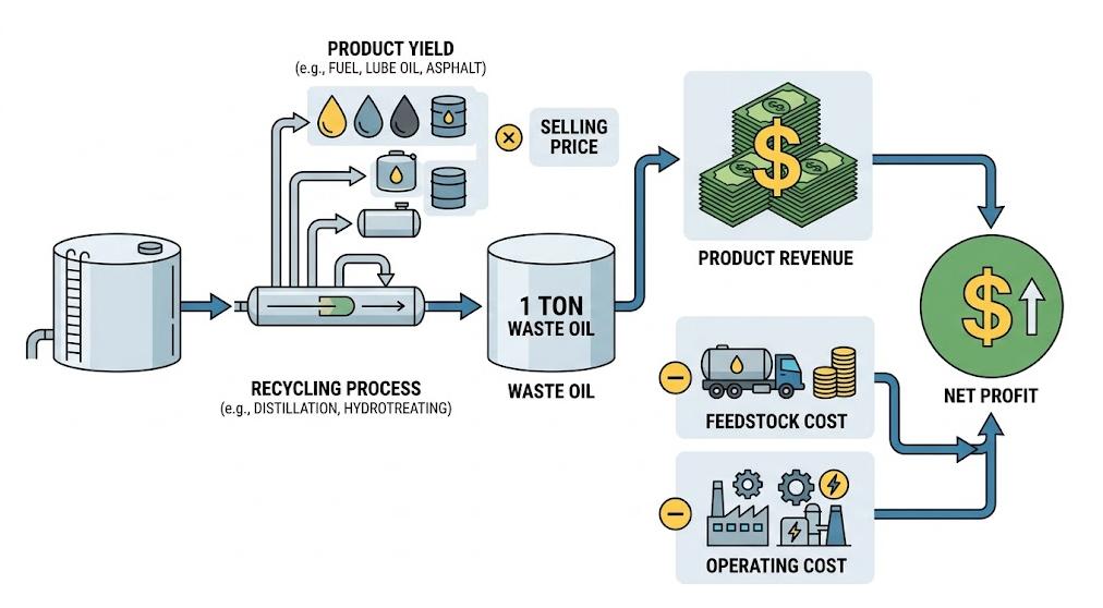Waste oil recycling profit calculation