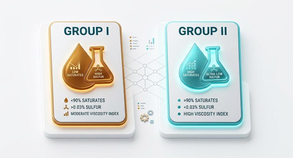 Key parameter comparison chart between Group I and Group II base oil standards